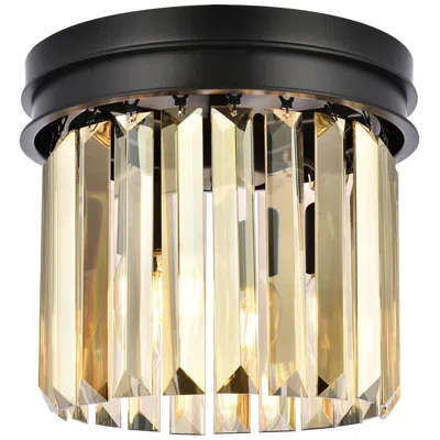 Elegant Lighting Sydney 3 Lt Matte Black Flush Mount Golden Teak
