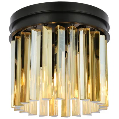 Elegant Lighting Sydney 3 Lt Matte Black Flush Mount Golden Teak