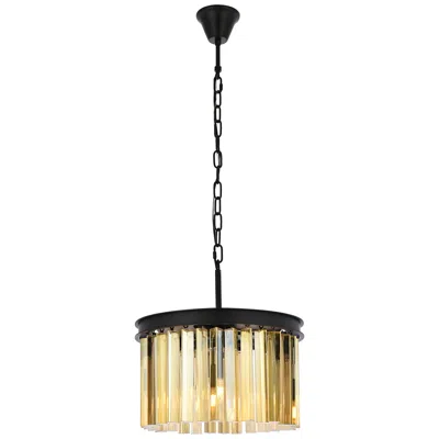 Elegant Lighting Sydney 3 Lt Matte Black Pendant Golden Teak