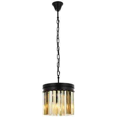 Elegant Lighting Sydney 3 Lt Matte Black Pendant Golden Teak