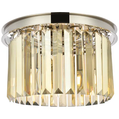 Elegant Lighting Sydney 3 Lt Polished Nickel Flush Mount Golden Teak