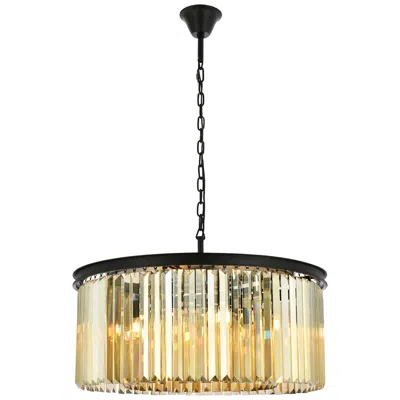 Elegant Lighting Sydney 31 1/2"w Matte Black And Golden Teak Pendant Light