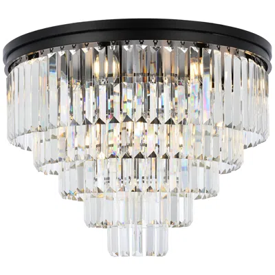 Elegant Lighting Sydney 32"w Matte Black And Crystal 17-light Ceiling Light