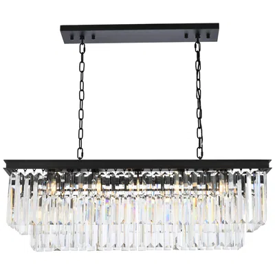 Elegant Lighting Sydney 40" Wide Matte Black And Crystal Linear Chandelier