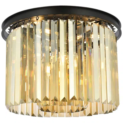 Elegant Lighting Sydney 6 Lt Matte Black Flush Mount Golden Teak