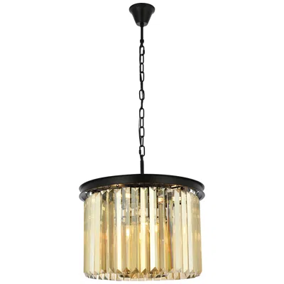 Elegant Lighting Sydney 6 Lt Matte Black Pendant Golden Teak