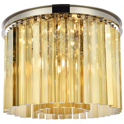 Elegant Lighting Sydney 6 Lt Polished Nickel Flush Mount Golden Teak