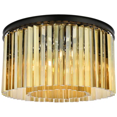 Elegant Lighting Sydney 8 Lt Matte Black Flush Mount Golden Teak