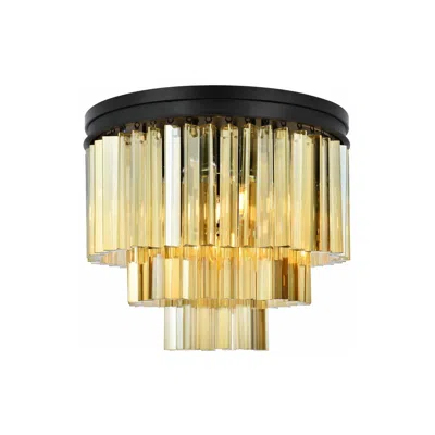 Elegant Lighting Sydney 9 Light Matte Black Flush Mount Ceiling Light W/ Golden Teak Crystal