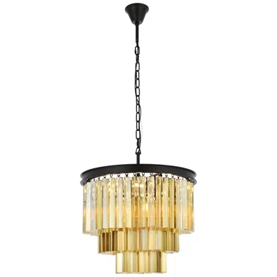 Elegant Lighting Sydney 9 Lt Matte Black Chandelier Golden Teak