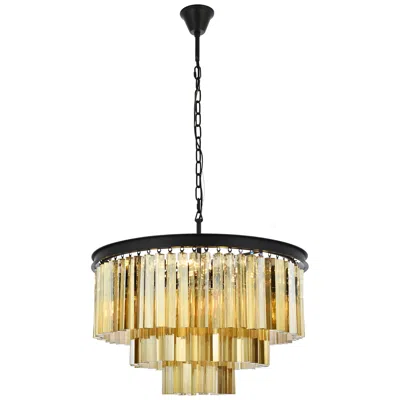 Elegant Lighting Sydney 9 Lt Matte Black Chandelier Golden Teak