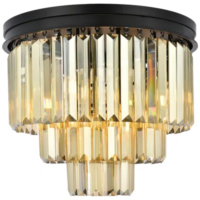 Elegant Lighting Sydney 9 Lt Matte Black Flush Mount Golden Teak