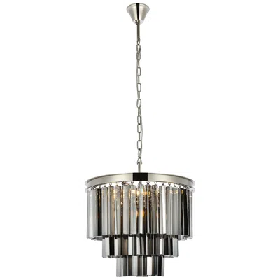 Elegant Lighting Sydney 9 Lt Polished Nickel Chandelier Silver Shade (grey) In Gray