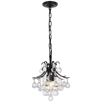 Elegant Lighting Toureg 12" Wide Black And Crystal 3-light Mini Pendant