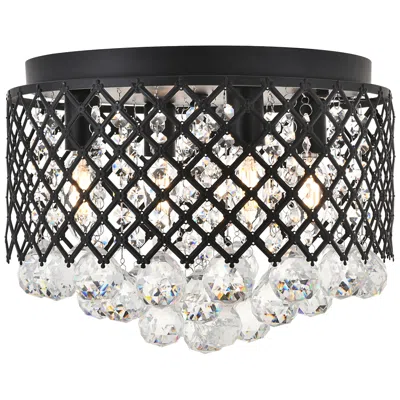 Elegant Lighting Tully 13 1/2" Wide Matte Black And Crystal Ceiling Light