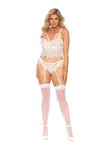 Elegant Moments Eyelash Lace Cami Set With Underwire Demi Cups And Adjustable Garters In White