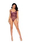 Elegant Moments Eyelash Lace Slip-on Teddy With Underwire Cups And Adjustable Straps In Red