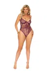 Elegant Moments Eyelash Lace Slip-on Teddy With Underwire Cups And Adjustable Straps In Brown