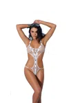 Elegant Moments Fishnet Lace Up Halter Neck Monokini- One Size- White In White