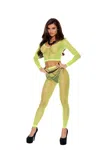 Elegant Moments Long Sleeve Diamond Net Top And Matching Leggings. In Green