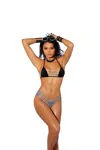 Elegant Moments Lycra Bikini Top And Matching G-string - One Size- Black/white In Black