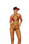Elegant Moments Lycra Bikini Top And Matching G-string With Black Trim - One Size- Red In Red