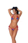 Elegant Moments Lycra Bikini Top And Matching G-string With Red Trim- One Size- Royal Blue In Blue