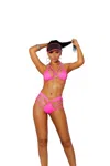 Elegant Moments Lycra Bikini Top And Matching High Waisted Short- One Size- Neon Pink In Pink