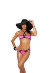 Elegant Moments Lycra Bikini Top And Matching Short With Black Trim- One Size- Neon Pink In Pink