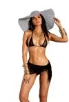 Elegant Moments Mesh Bikini Top- G-string And Matching Sarong- One Size- Black In Black