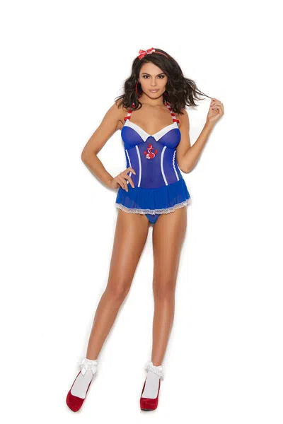 Elegant Moments Sexy Sailor - Mesh Halter Neck Teddy And Head Piece. In Blue