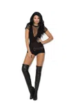 Elegant Moments Short Sleeve Opaque And Fence Net Romper. In Black