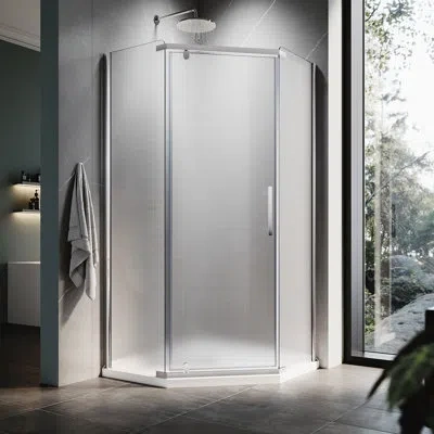 Elegant Neo-angle Corner Shower Enclosure, Pivot Door With 6mm Tempered Glass,38"w*38"d*72"h In Chrome