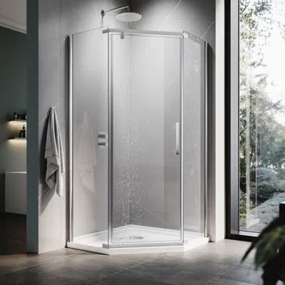 Elegant Neo-angle Corner Shower Enclosure, Pivot Shower Door, 6mm Clear Tempered Glass, 36.5"wx36.5"dx72"h In Chrome