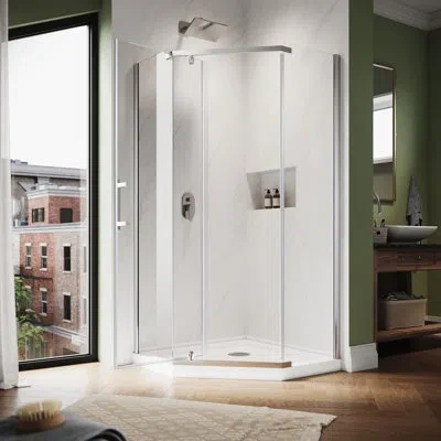 Elegant Neo-angle Corner Shower Enclosure With Base, Pivot Shower Door, 6mm Clear Tempered Glass, 36.5”w X 3 In Chrome