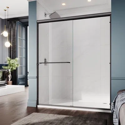 Elegant Reversible Double Sliding Shower Door With 6mm Clear Tempered Glass, 60”w*72”h In Matte Black