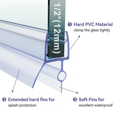 Elegant Shower Door Bottom Seal Strips,drip Rail Sweep, Suitable For 1/2" Glass,1 Pack 2 Pieces