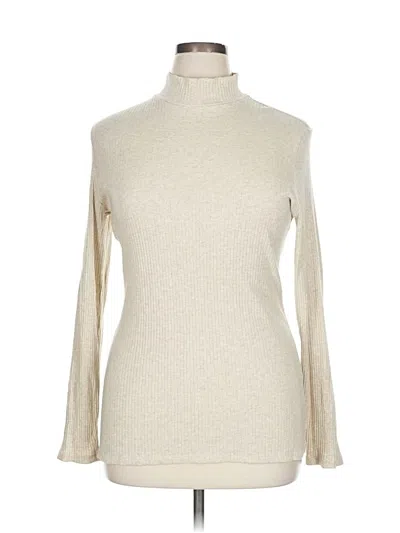 Pre-owned Elegantees Long Sleeve Top Ivory Solid Pattern Turtleneck Tops In White