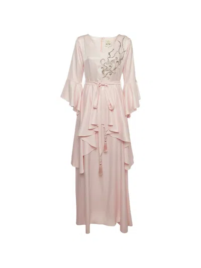 Pre-owned Eleganza La Mode Embellished Layered Maxi Dress In Pink