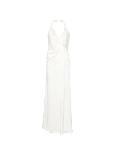 Eleh Abito Lungo Elegante Bianco Con Scollatura Frontale