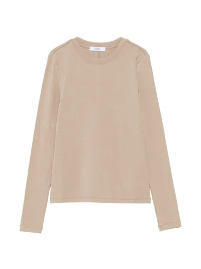 Eleh Beige Ribbed Slim-fit Top With Exposed Seams  In Brown