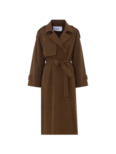 Eleh Belted Button-up Trench Coat In Brown