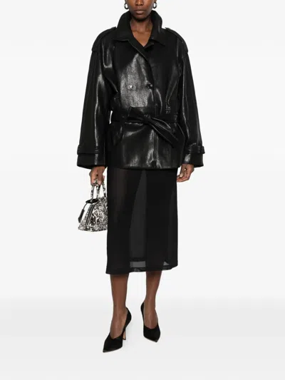 Eleh Belted Double-breasted Jacket In Black