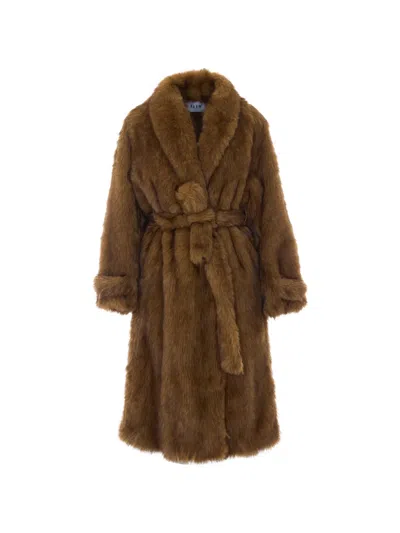 Eleh Belted Faux-fur Coat In Brown
