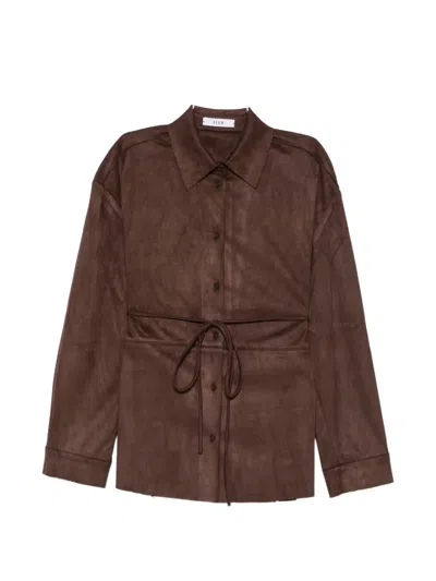 Eleh Belted Faux-suede Shirt In Brown