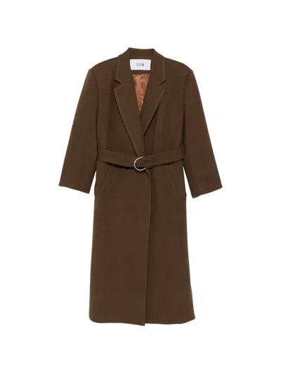 Eleh Belted Notched-lapel Coat In Brown