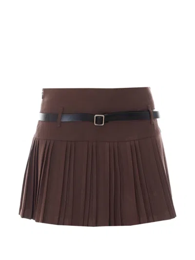 Eleh Belted Pleated Mini Skirt In Brown