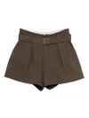 Eleh Belted Pleated Shorts In Brown