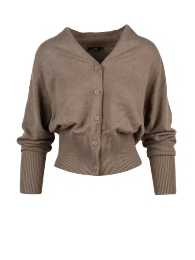 Eleh Biscuit V-neck Button-down Cropped Cardigan In Brown