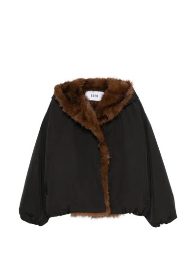 Eleh Black Bomber Jacket With Brown Faux Fur Lining